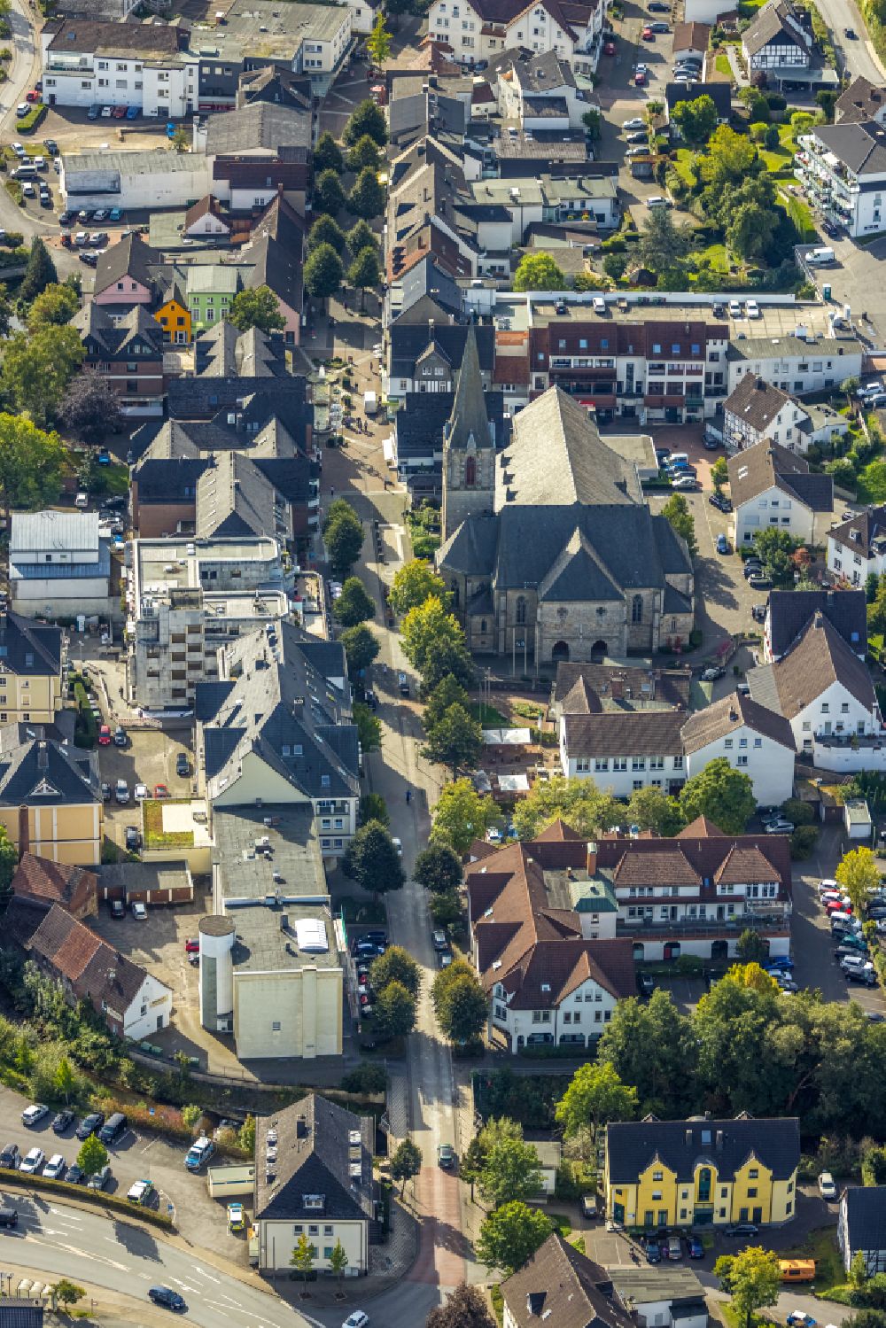 Aerial image Sundern (Sauerland) - The city center in the downtown area in Sundern (Sauerland) at Sauerland in the state North Rhine-Westphalia, Germany