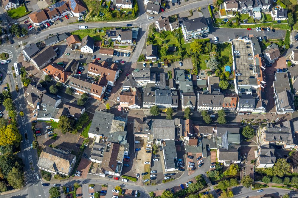 Sundern (Sauerland) from the bird's eye view: The city center in the downtown area in Sundern (Sauerland) at Sauerland in the state North Rhine-Westphalia, Germany
