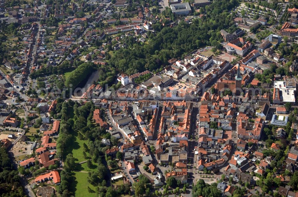 Uelzen from above - The city center in the downtown area in Uelzen in the state Lower Saxony, Germany