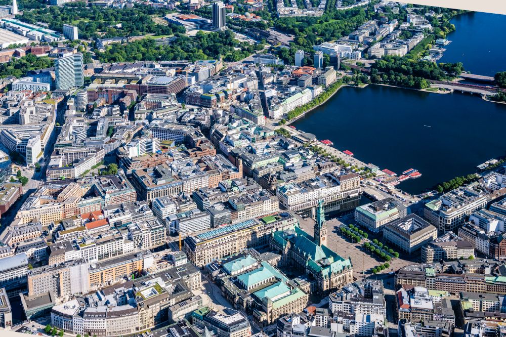Aerial image Hamburg - The city center in the downtown area on lake side of Alster in the district Altstadt in Hamburg, Germany
