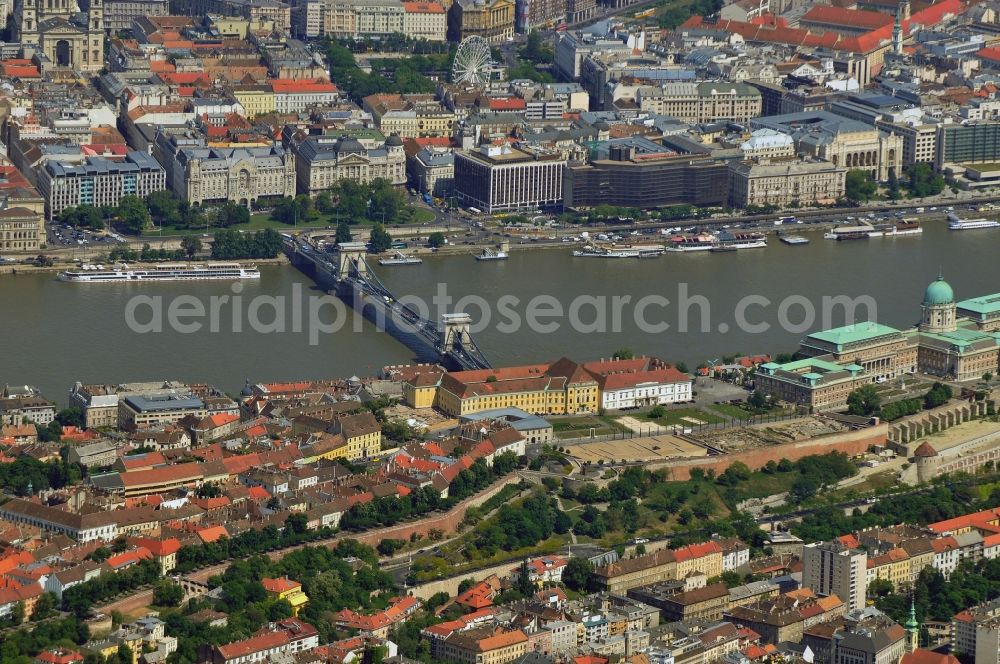 Budapest from the bird's eye view: City center in the downtown area on the banks of the Danube in Budapest in Hungary