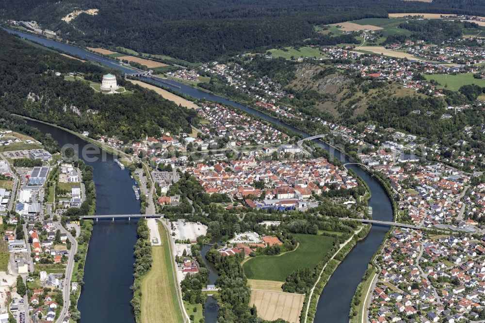 Kelheim from above - City center in the downtown area on the banks of river course of the river Danube in Kelheim in the state Bavaria, Germany