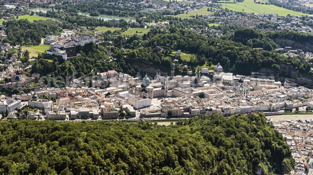 Aerial photograph Salzburg - City center in the downtown area on the banks of river course of Salzach in Salzburg in Austria