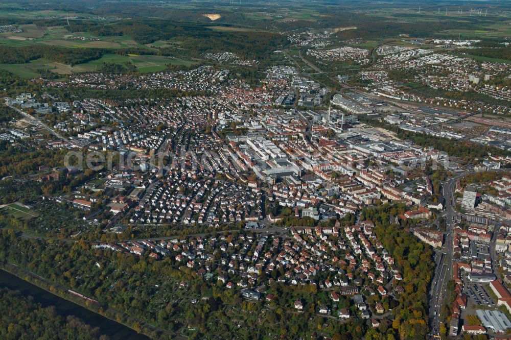 Ulm from the bird's eye view: The city center in the downtown area in Ulm in the state Baden-Wuerttemberg, Germany