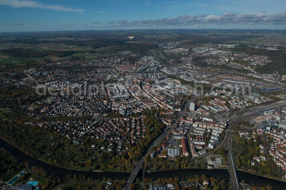 Aerial image Ulm - The city center in the downtown area in Ulm in the state Baden-Wuerttemberg, Germany