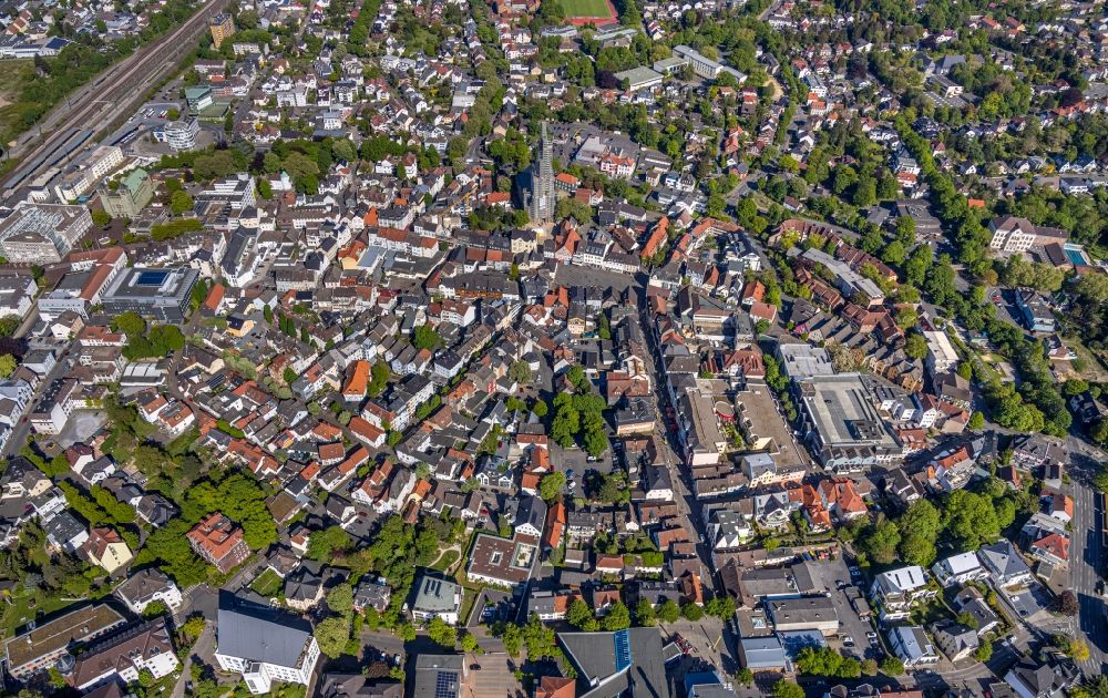Unna from above - The city center in the downtown area in Unna in the state North Rhine-Westphalia, Germany
