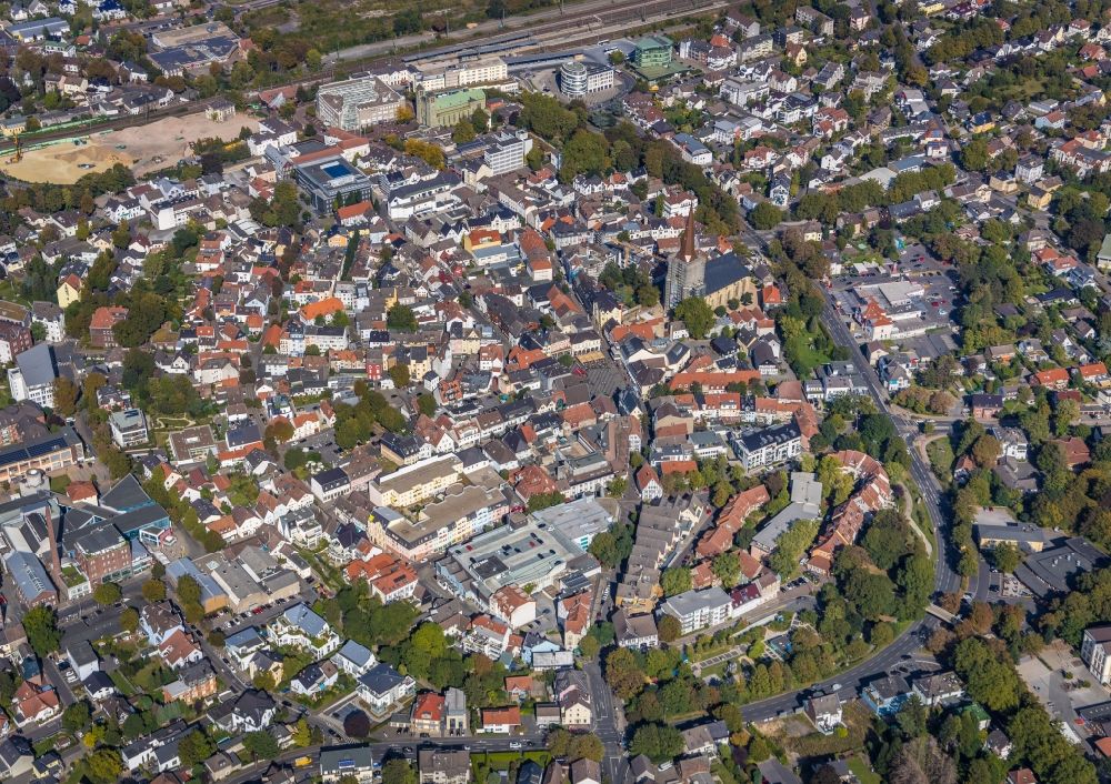 Aerial image Unna - The city center in the downtown area in Unna in the state North Rhine-Westphalia, Germany