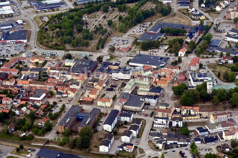 Vimmerby from above - The city center in the downtown area in Vimmerby in Kalmar laen, Sweden