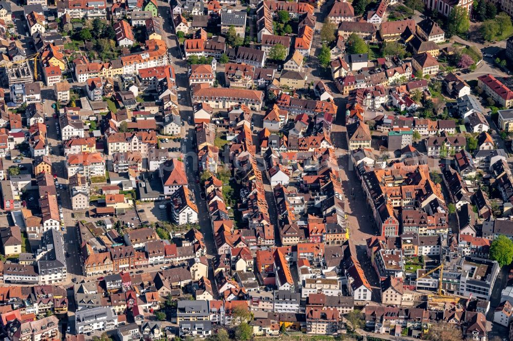 Waldkirch from above - The city center in the downtown area in Waldkirch in the state Baden-Wurttemberg, Germany