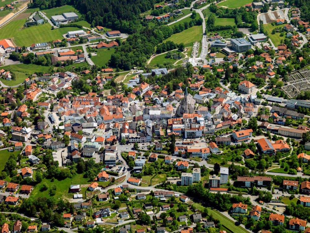 Waldkirchen from the bird's eye view: The city center in the downtown area in Waldkirchen in the state Bavaria, Germany