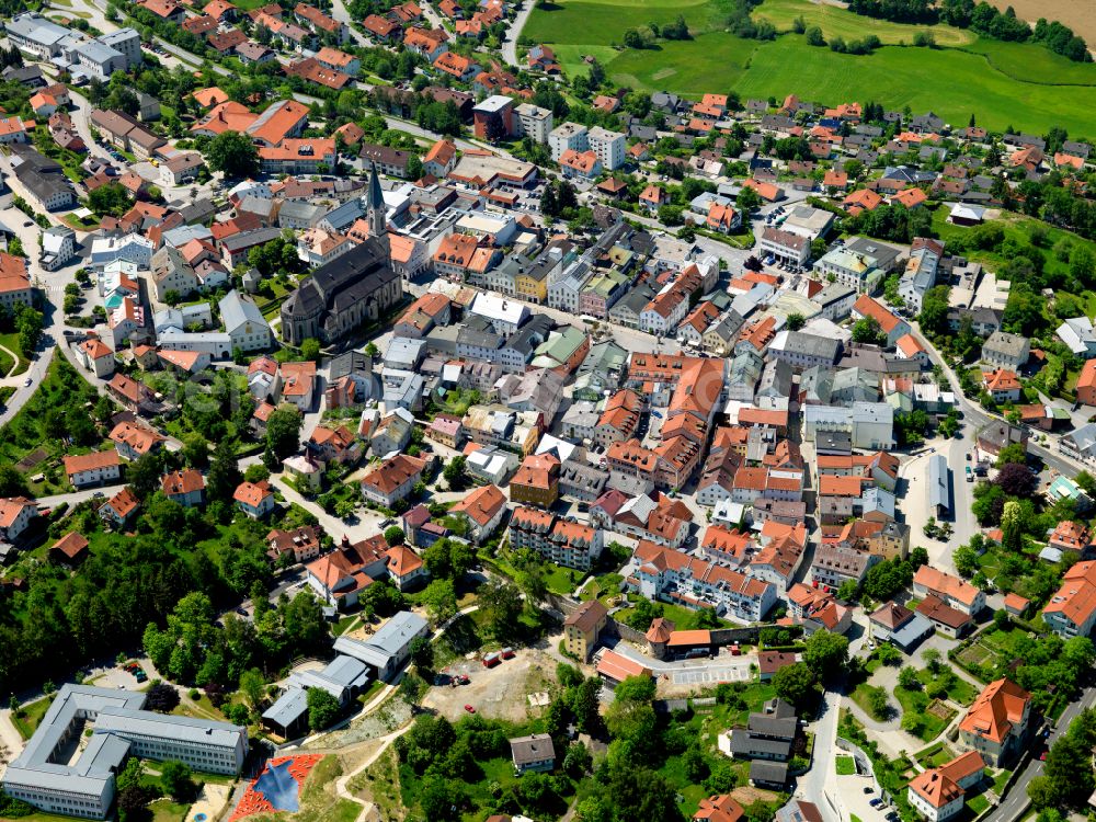 Aerial photograph Waldkirchen - The city center in the downtown area in Waldkirchen in the state Bavaria, Germany