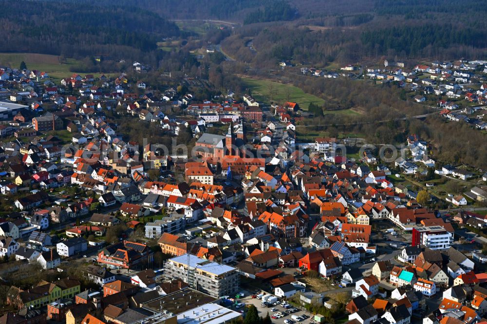 Walldürn from above - The city center in the downtown area in Wallduern in the state Baden-Wuerttemberg, Germany