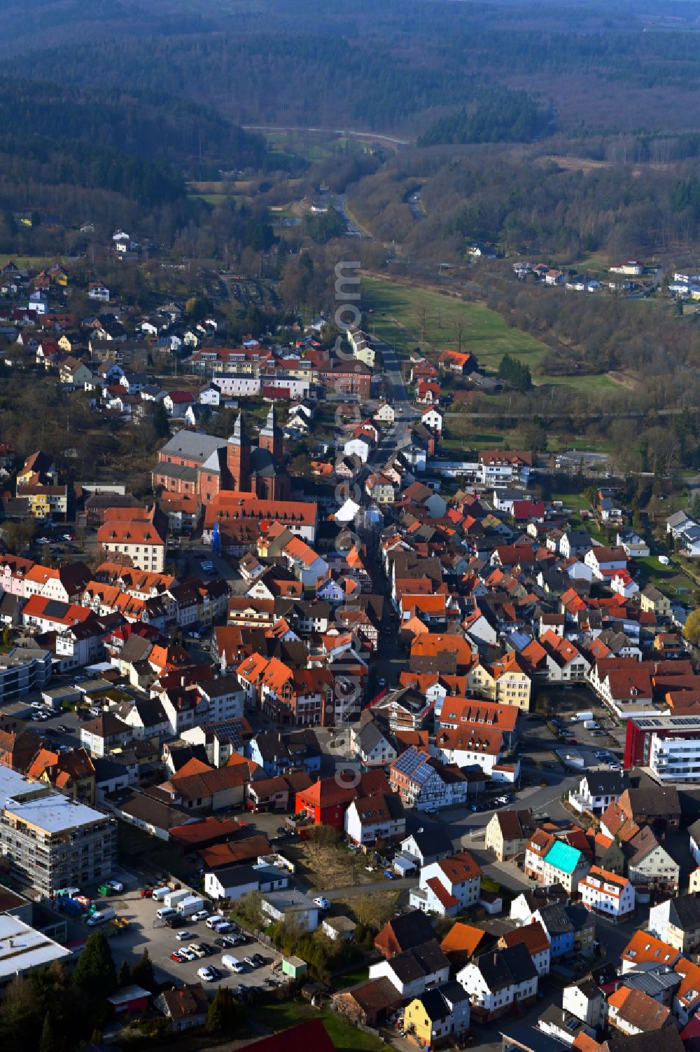 Walldürn from the bird's eye view: The city center in the downtown area in Wallduern in the state Baden-Wuerttemberg, Germany