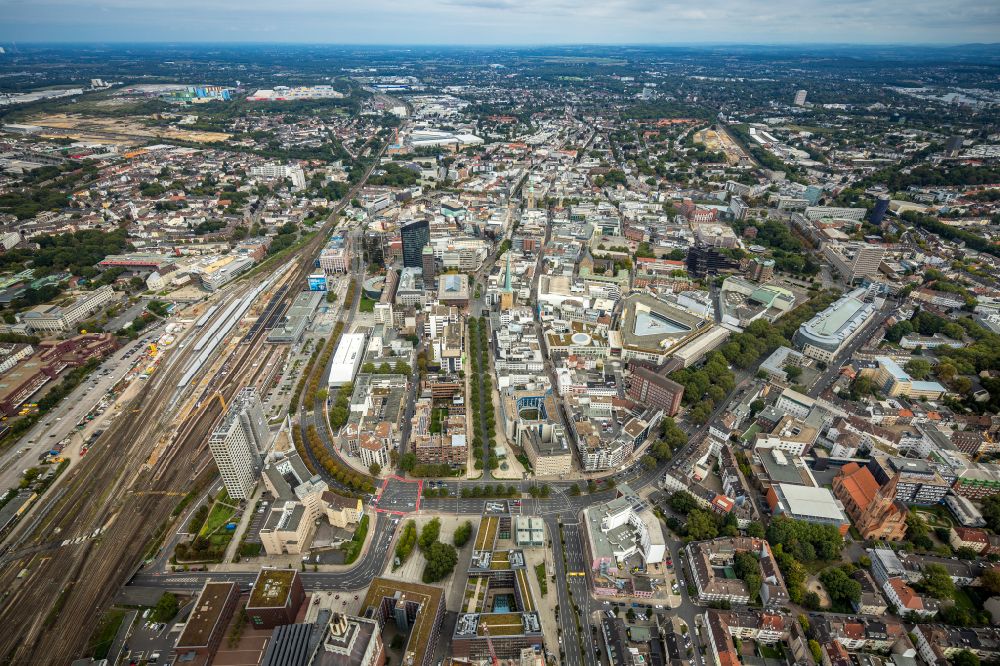 Dortmund from above - The city center in the downtown area on Wallring in Dortmund at Ruhrgebiet in the state North Rhine-Westphalia, Germany
