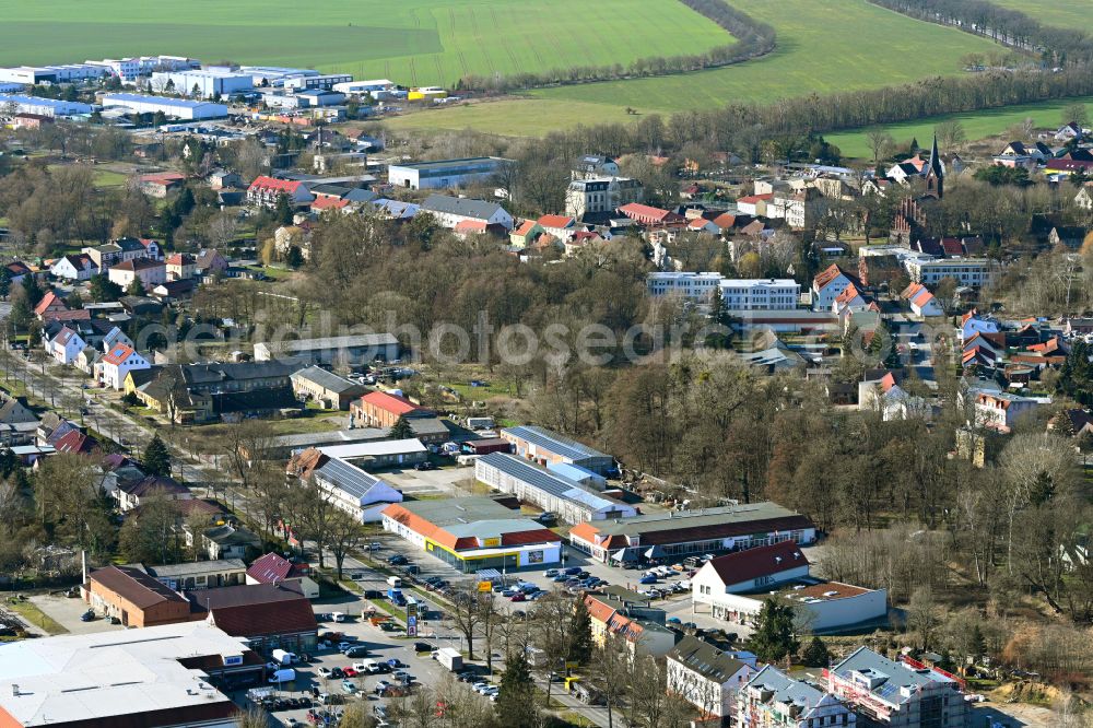 Werneuchen from above - The city center in the downtown area on street B158 in Werneuchen in the state Brandenburg, Germany