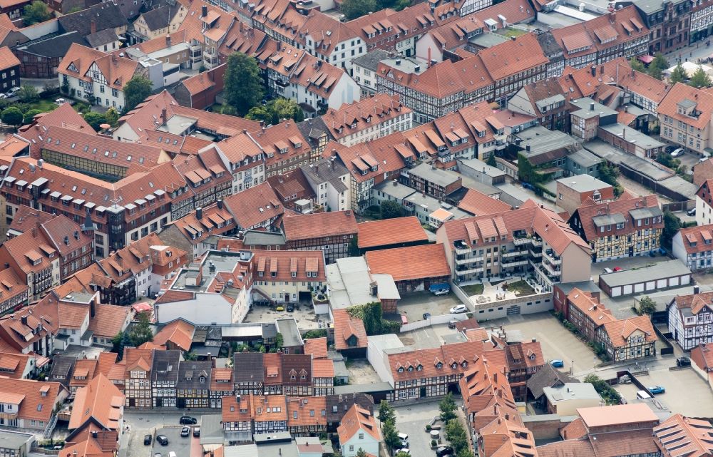 Wernigerode from the bird's eye view: The city center in the downtown area in Wernigerode in the state Saxony-Anhalt, Germany