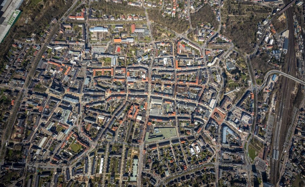 Wesel from above - The city center in the downtown area in Wesel in the state North Rhine-Westphalia, Germany