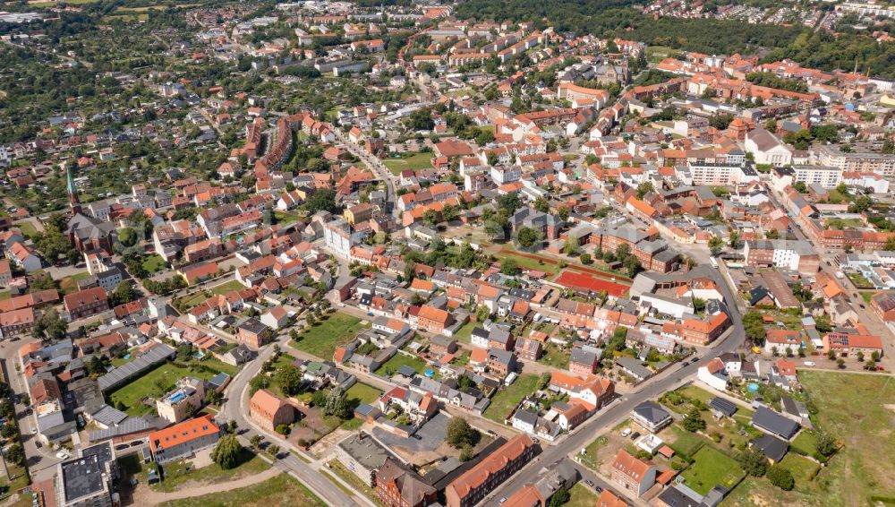 Wittenberge from above - The city center in the downtown area in Wittenberge in the state Brandenburg