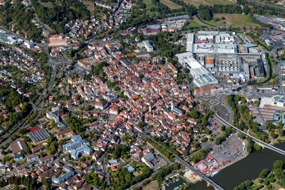 Wombach from the bird's eye view: The city center in the downtown area in Wombach in the state Bavaria, Germany