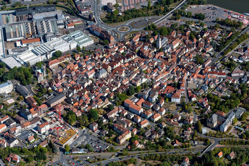 Aerial image Wombach - The city center in the downtown area in Wombach in the state Bavaria, Germany