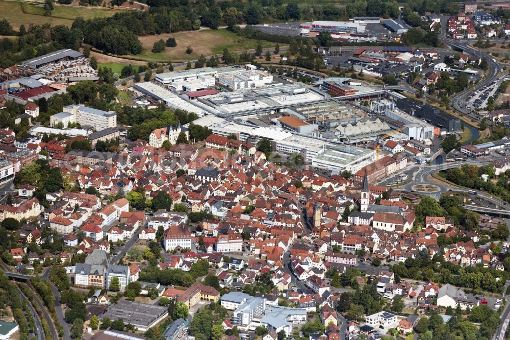 Aerial image Wombach - The city center in the downtown area in Wombach in the state Bavaria, Germany