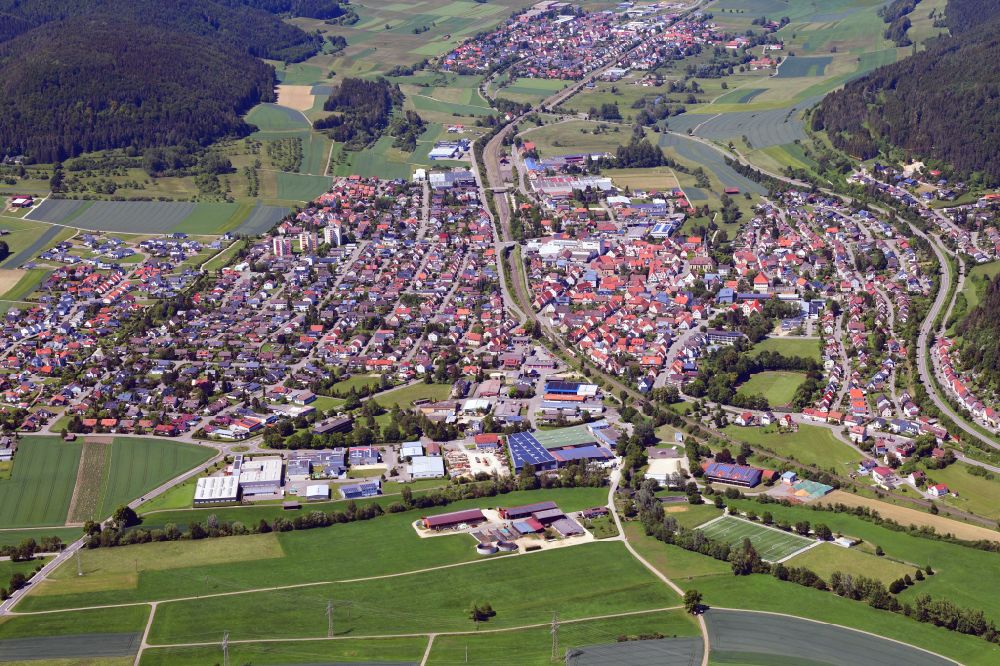 Wurmlingen from above - The city center in the downtown area in Wurmlingen in the state Baden-Wuerttemberg, Germany