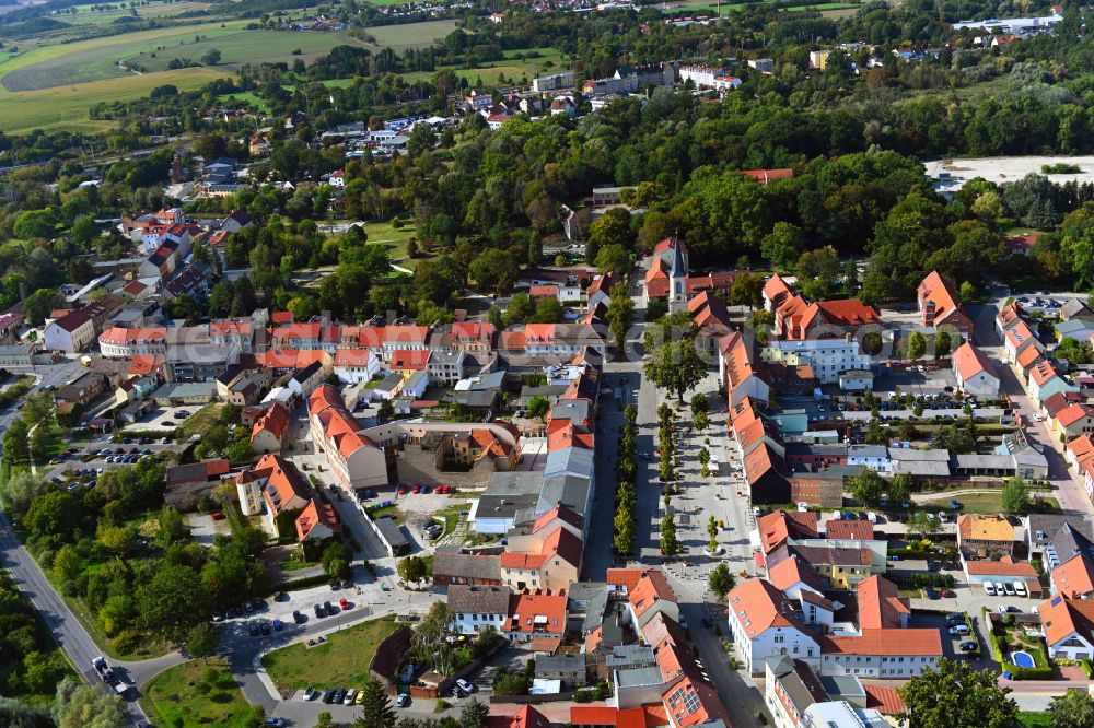 Zossen from above - The city center in the downtown area on street Baruther Strasse in Zossen in the state Brandenburg, Germany