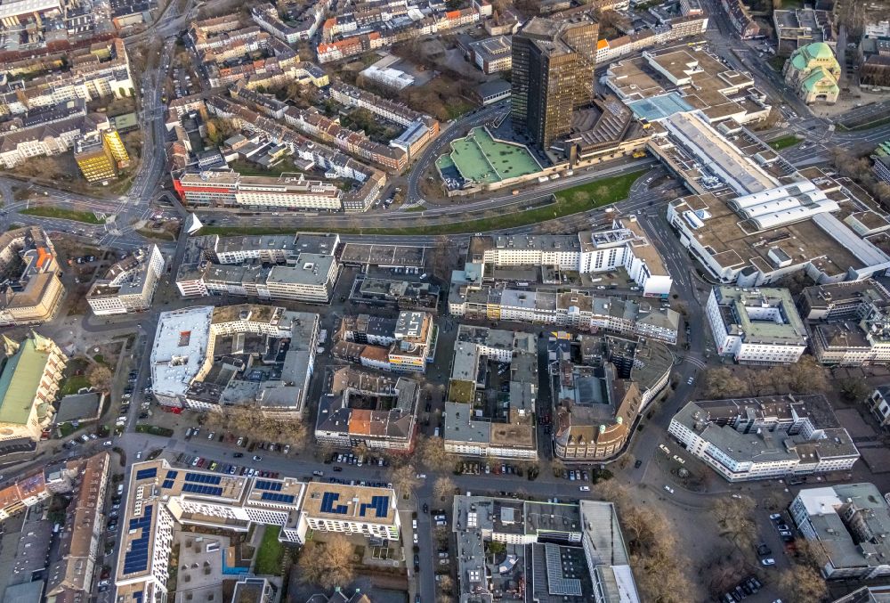 Essen from above - City center in the inner city area between the Schuetzenbahn and Rottstrasse in the district Stadtkern in Essen in the Ruhr area in the state North Rhine-Westphalia, Germany