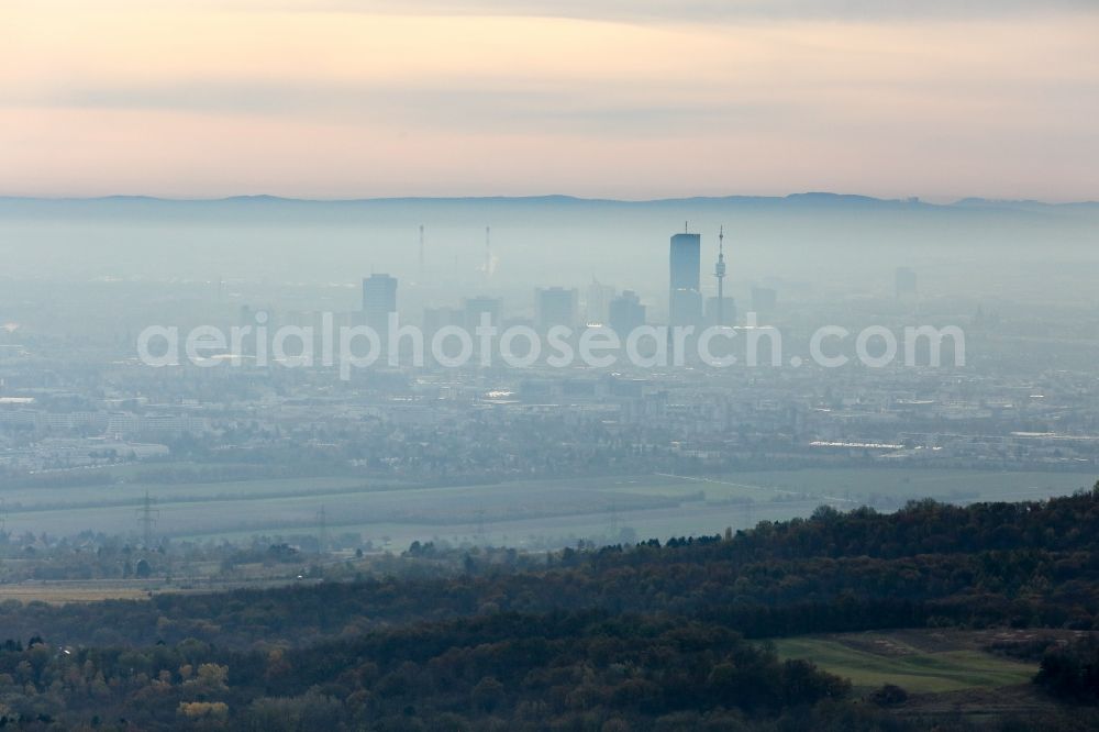 Aerial image Wien - City center with the skyline in the downtown area and Donauturm in Vienna in Austria
