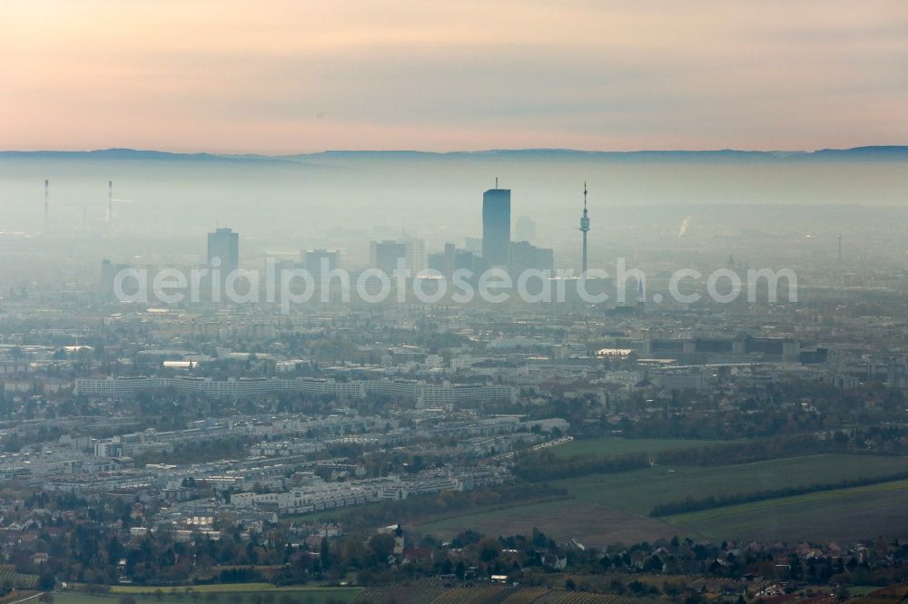 Wien from above - City center with the skyline in the downtown area and Donauturm in Vienna in Austria