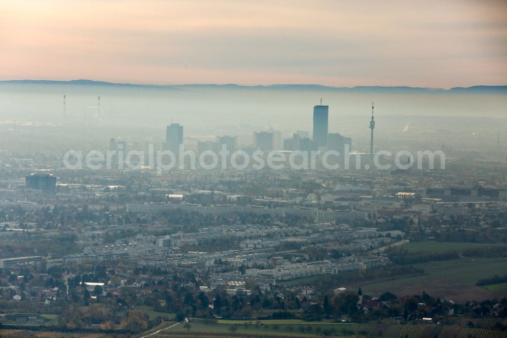Wien from the bird's eye view: City center with the skyline in the downtown area and Donauturm in Vienna in Austria