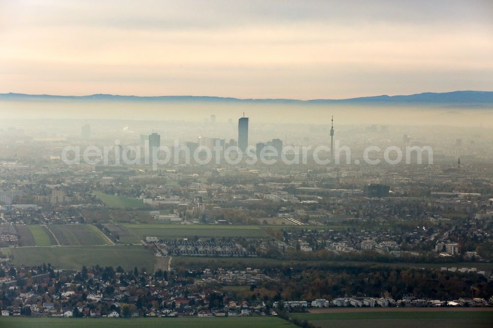 Aerial image Wien - City center with the skyline in the downtown area and Donauturm in Vienna in Austria