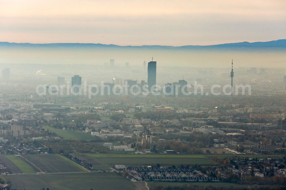 Aerial photograph Wien - City center with the skyline in the downtown area and Donauturm in Vienna in Austria