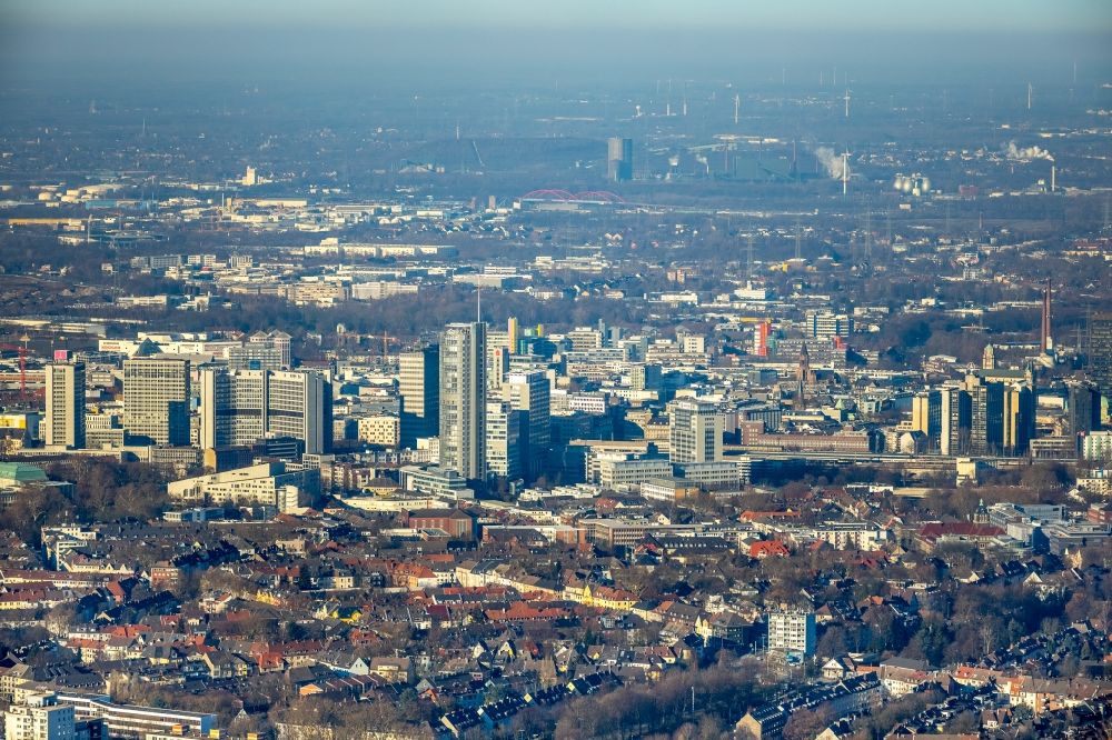 Essen from above - City center with the skyline in the downtown area in Essen in the state North Rhine-Westphalia, Germany