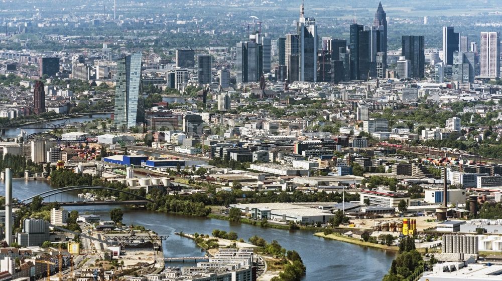 Aerial image Frankfurt am Main - City center with the skyline in the downtown area in Frankfurt in the state Hesse, Germany