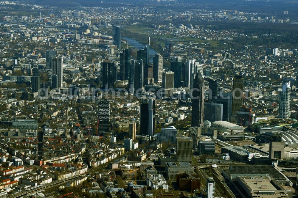 Frankfurt am Main from above - City center with the skyline in the downtown area in Frankfurt in the state Hesse, Germany