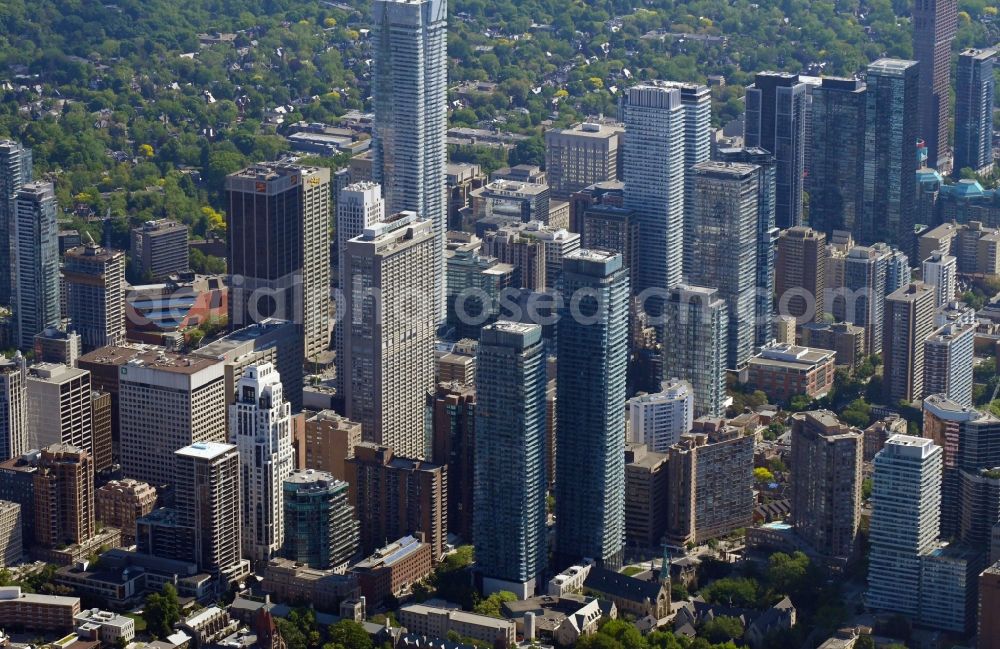 Toronto from the bird's eye view: City center with the skyline in the downtown area in the district Church and Wellesley in Toronto in Ontario, Canada