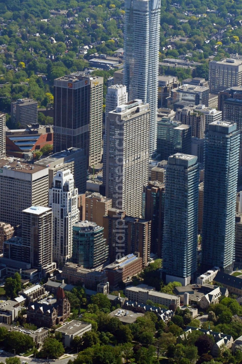 Aerial photograph Toronto - City center with the skyline in the downtown area in the district Church and Wellesley in Toronto in Ontario, Canada