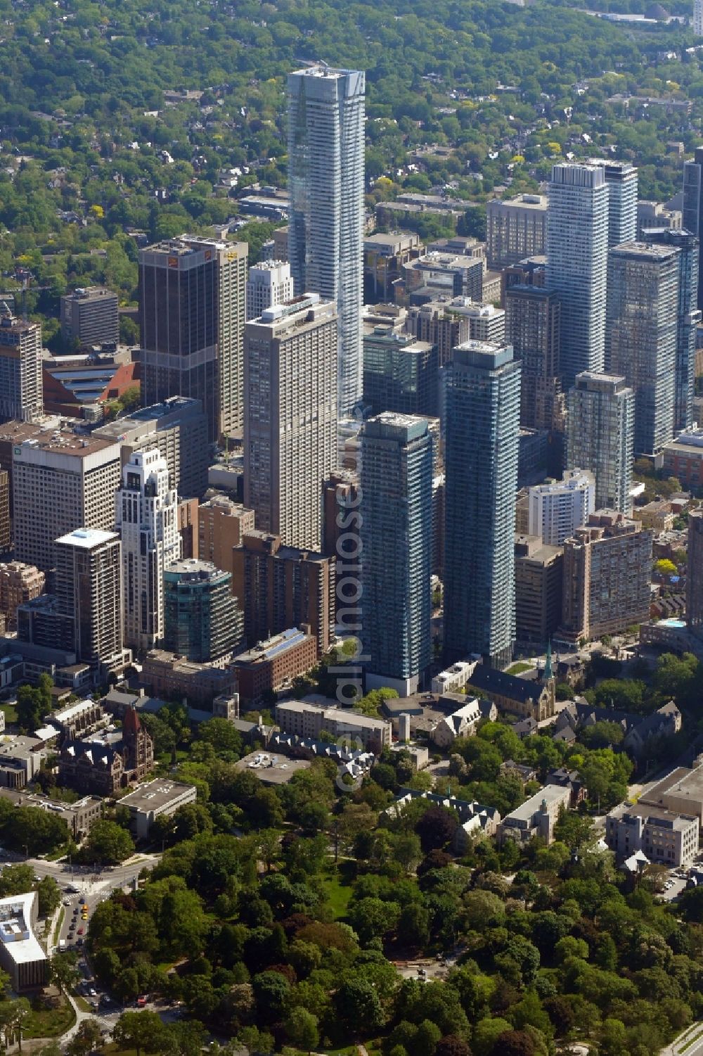 Toronto from the bird's eye view: City center with the skyline in the downtown area in the district Church and Wellesley in Toronto in Ontario, Canada