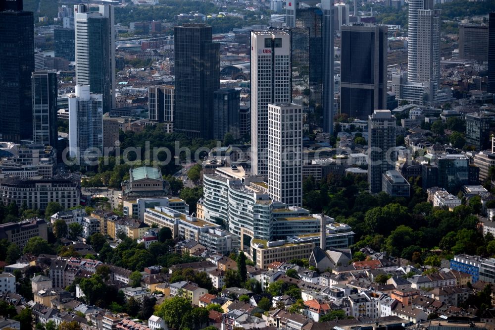 Aerial image Frankfurt am Main - City center with the skyline in the downtown area in the district Innenstadt in Frankfurt in the state Hesse, Germany