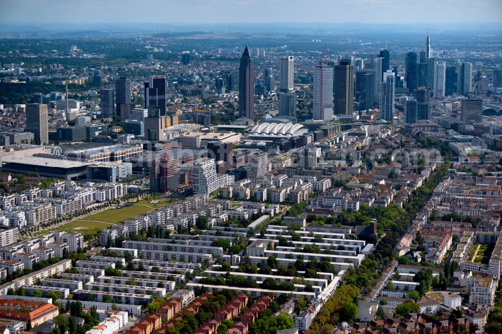 Aerial image Frankfurt am Main - City center with the skyline in the downtown area in the district Innenstadt in Frankfurt in the state Hesse, Germany