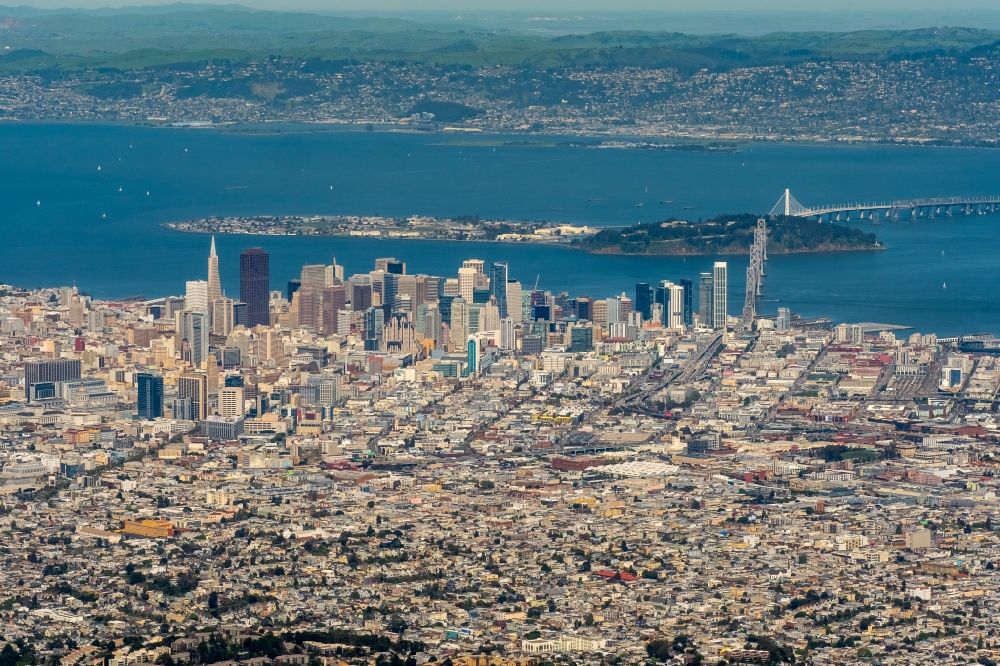 San Francisco from above - City center with the skyline in the downtown area in San Francisco in California, USA