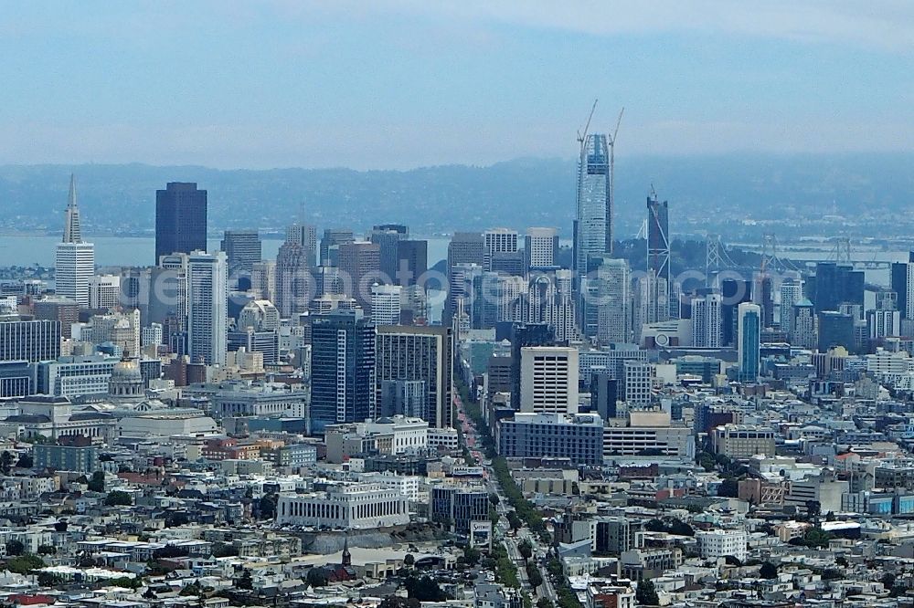Aerial image San Francisco - City center with the skyline in the downtown area in San Francisco in California, United States of America