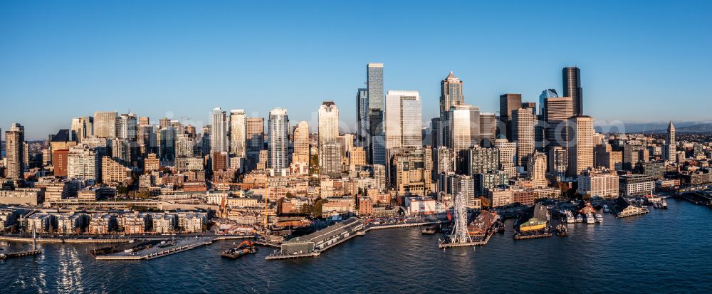 Aerial image Seattle - City center with the skyline in the downtown area in Seattle in Washington, United States of America