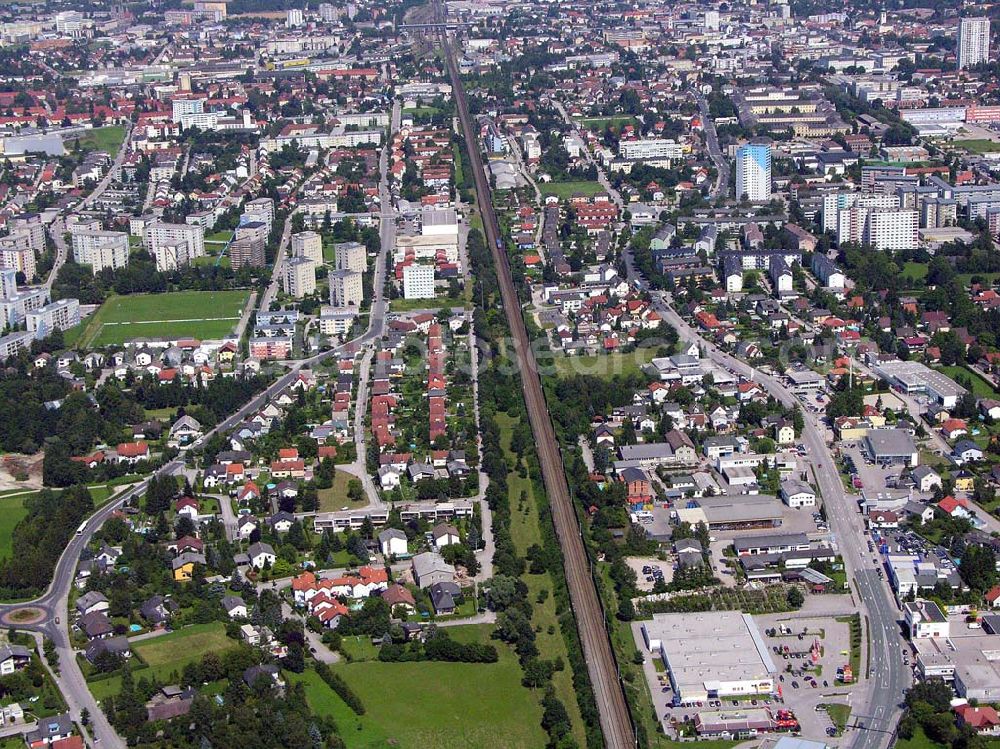 Wels (Österreich) from the bird's eye view: Blick auf das Stadtzentrum von Wels in Österreich