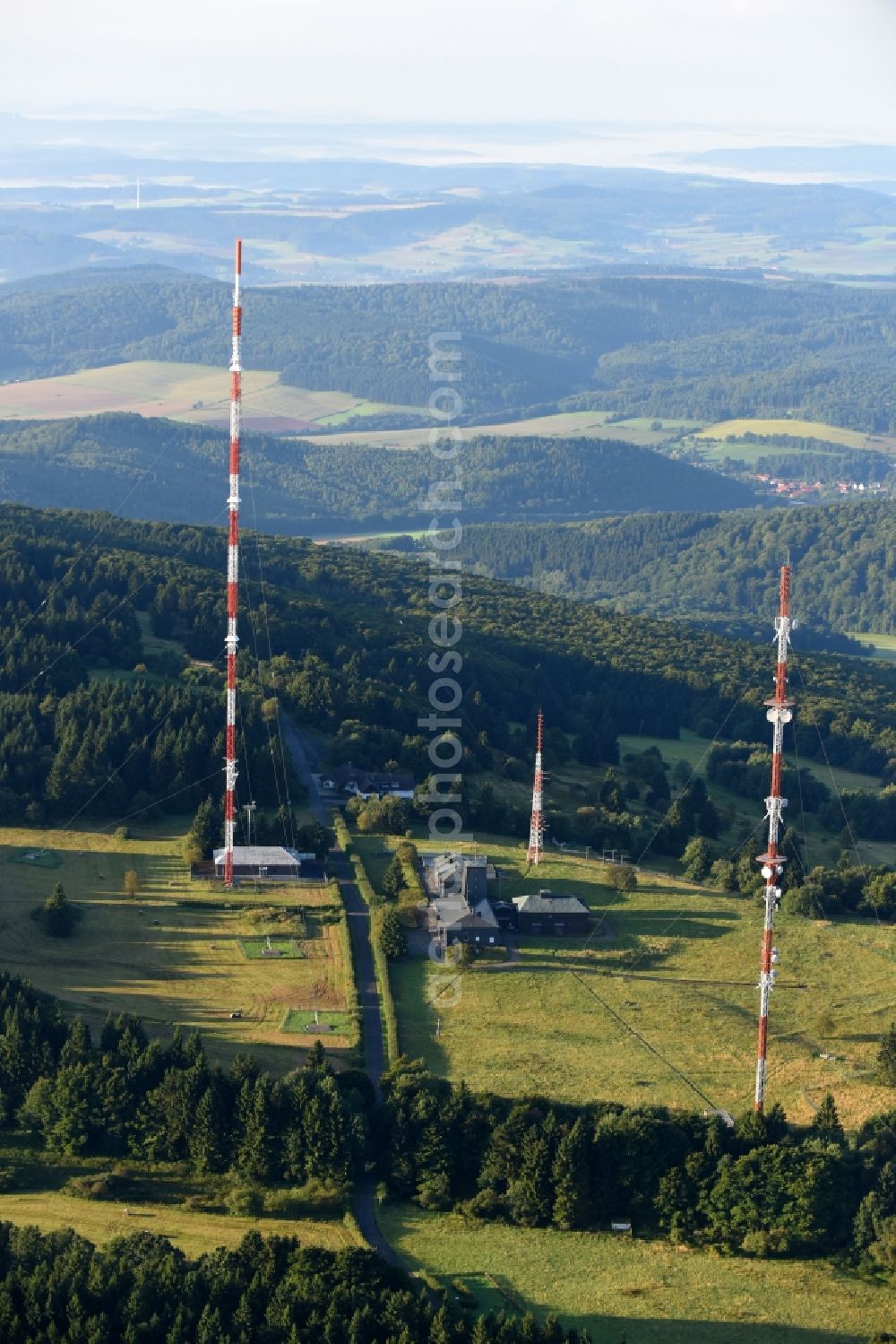 Aerial image Hessisch Lichtenau - Steel mast funkturm and transmission system as basic network transmitter Hoher Meissner in Hessisch Lichtenau in the state Hesse, Germany
