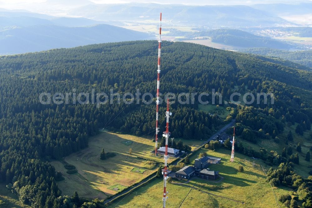 Hessisch Lichtenau from above - Steel mast funkturm and transmission system as basic network transmitter Hoher Meissner in Hessisch Lichtenau in the state Hesse, Germany