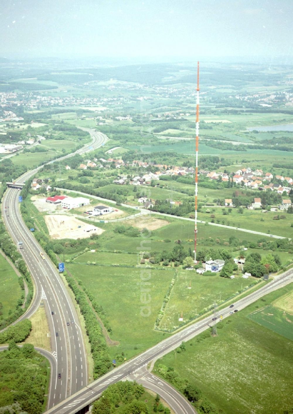 Göttelborn from above - Steel mast funkturm and transmission system as basic network transmitter in Goettelborn in the state Saarland