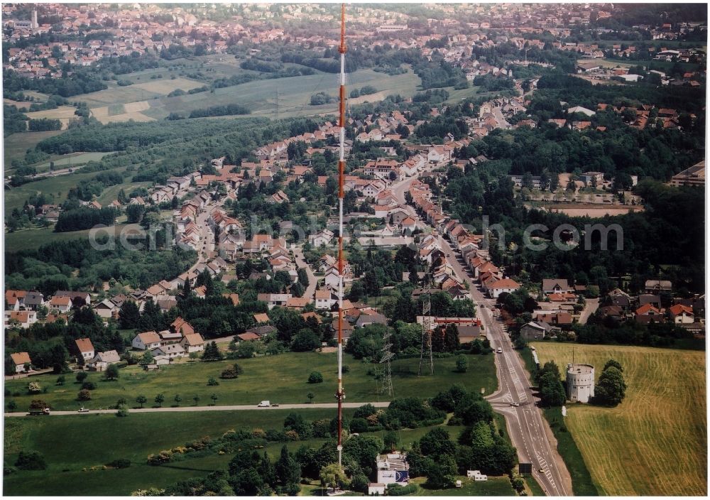 Göttelborn from above - Steel mast funkturm and transmission system as basic network transmitter in Goettelborn in the state Saarland