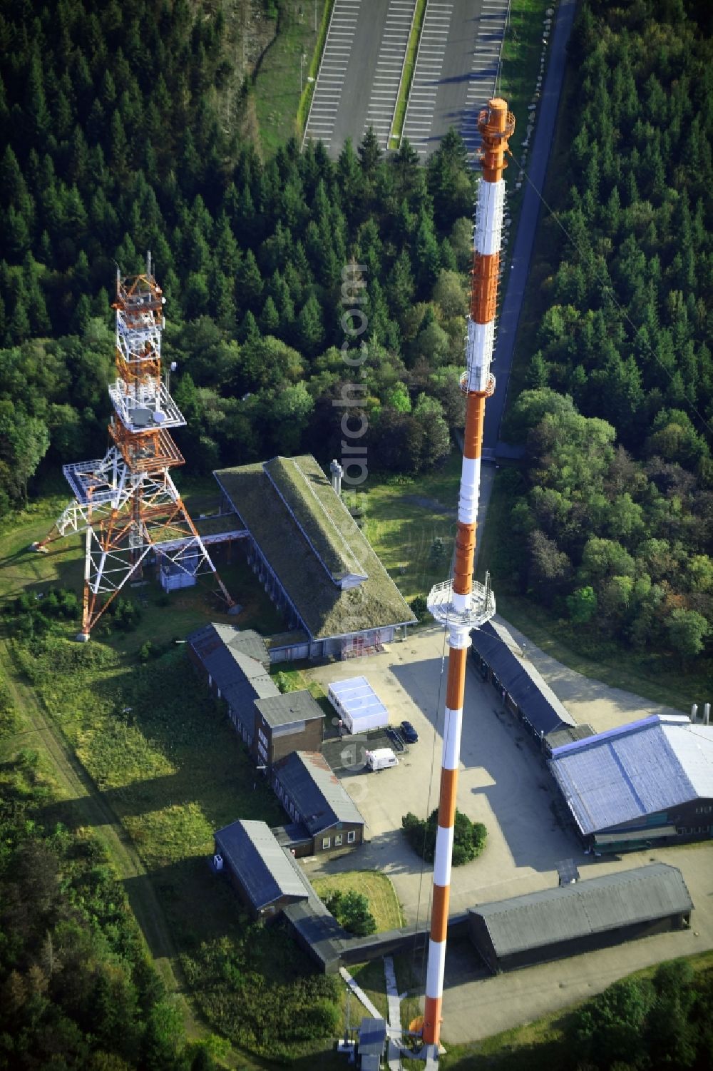 Aerial image Torfhaus - Steel mast funkturm and transmission system as basic network transmitter Sender Torfhaus in Torfhaus in the state Lower Saxony, Germany